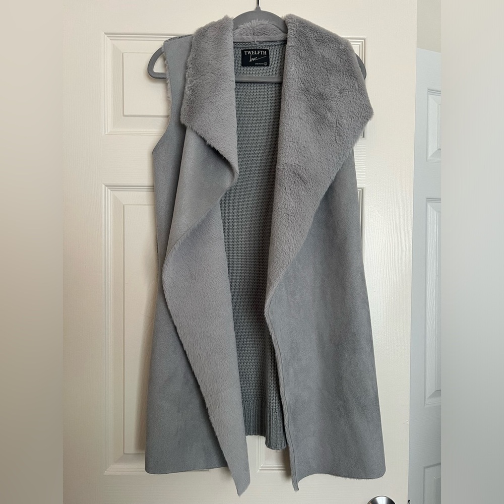 Gray Suede, Fur and Knit Vest